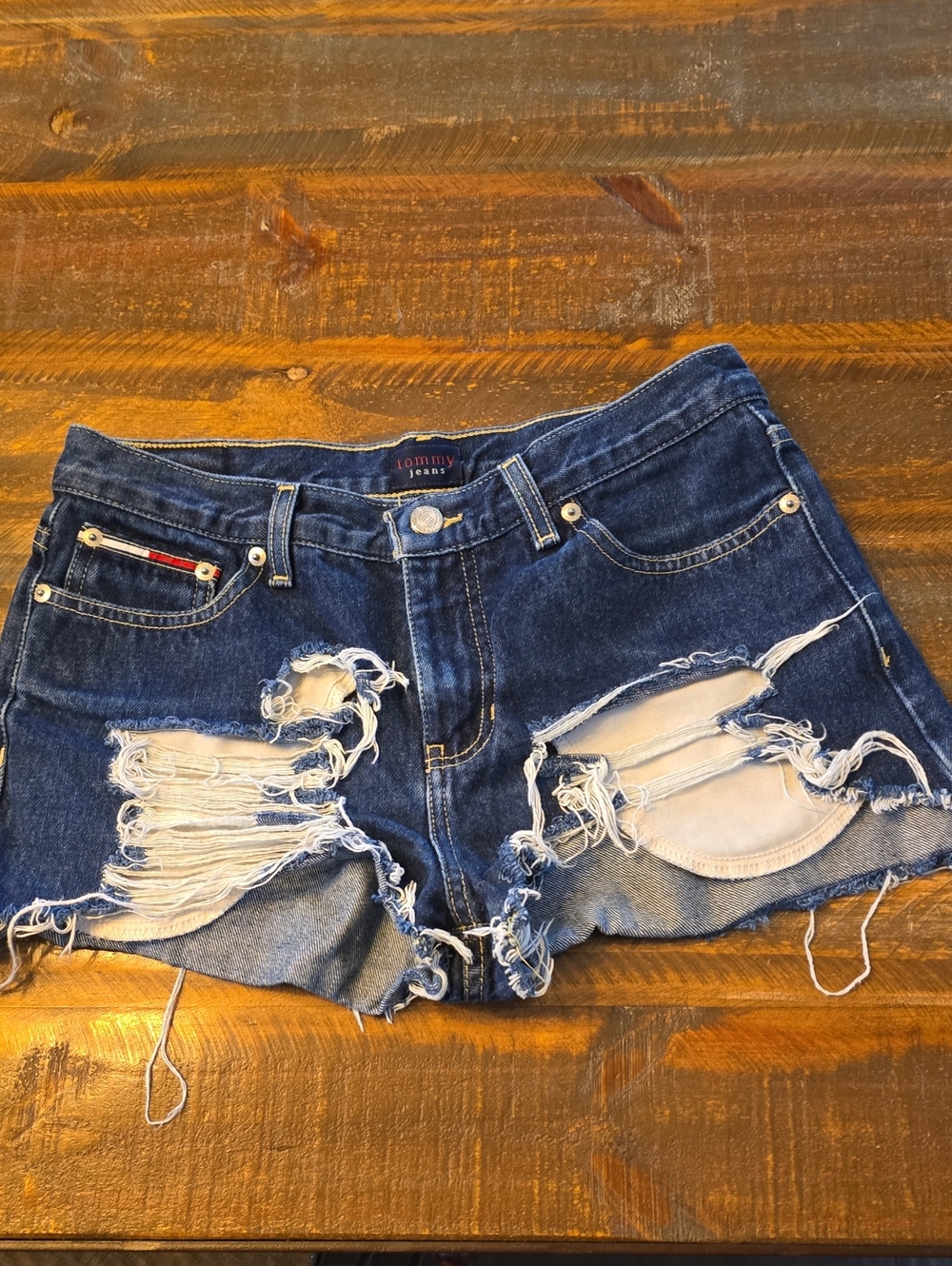 Tommy Hilfiger Dark Blue Distressed Denim Cutoff Shorts